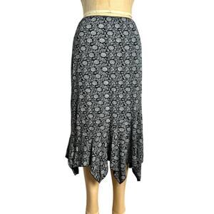Mossimo Floral Ruffle Knee Length Skirt Black White Fairycore Whimsygoth Y2K S‎
